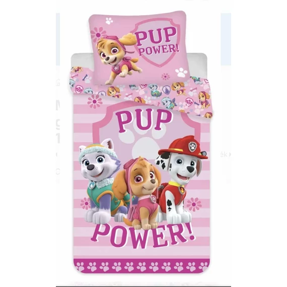 Mancs Őrjárat ágyneműhuzat szett – Pup Power rózsaszín csíkos mintával