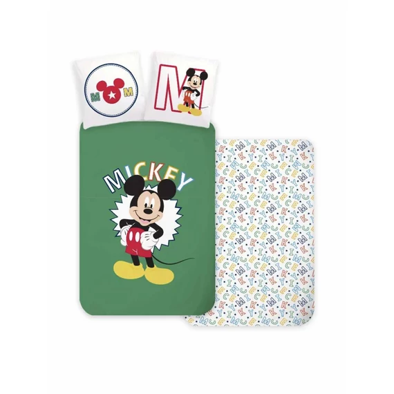 Mickey egér gyerek ágyneműhuzat szett – zöld, színes betűmintával