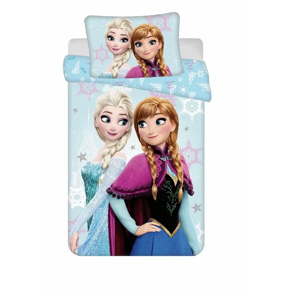Jégvarázs – Anna és Elsa világoskék hópelyhes gyerek ágyneműhuzat szett