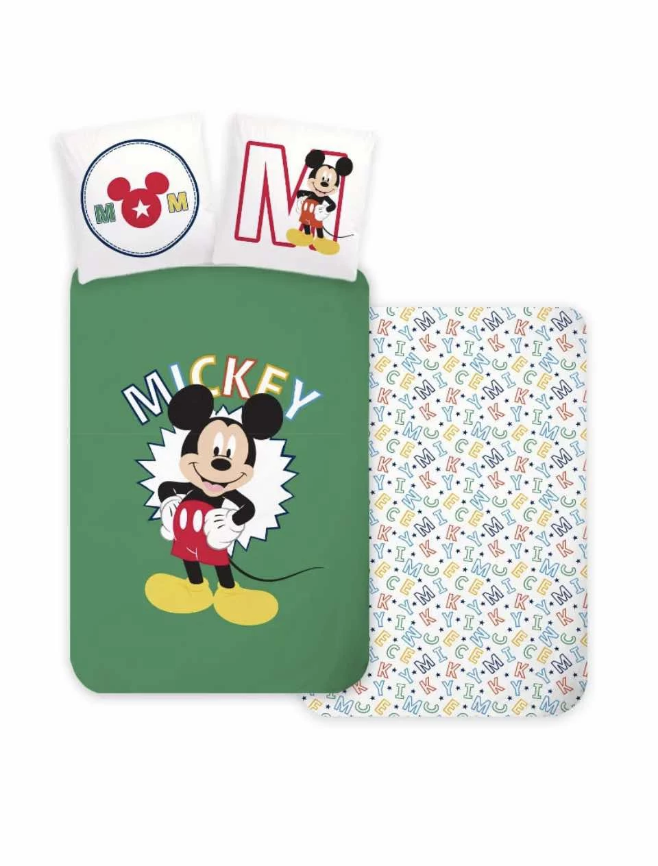 Mickey egér gyerek ágyneműhuzat szett – zöld, színes betűmintával
